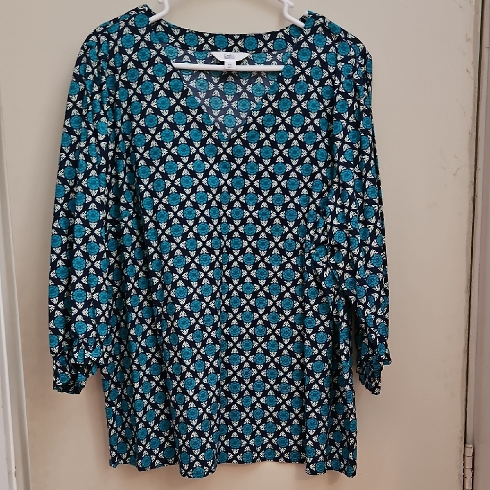 Croft & Barrow Blue 3/4 Sleeve Boxy Blouse